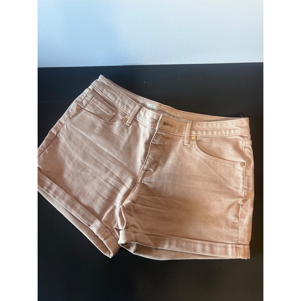 Mossimo Denim Mid-Rise Midi Shorts Womens 8/29R Blush Peach Super Stretch Cuffed